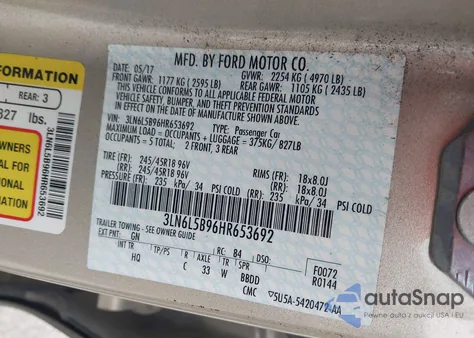 2017 Lincoln Mkz Premiere из США, поврежденный, VIN 3LN6L5B96HR653692